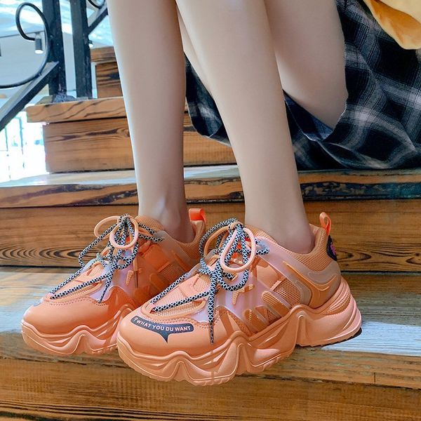 

2020 new sneakers women platform orange running shoes for women breathable soft sport shoes woman chunky wedge footwear