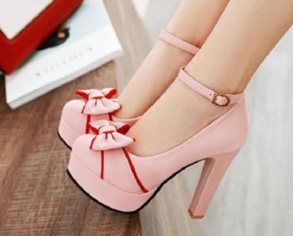 

2019 women's shoes in spring and autumn with new style high heel coarse heel round head bowknot waterproof table @310, Black