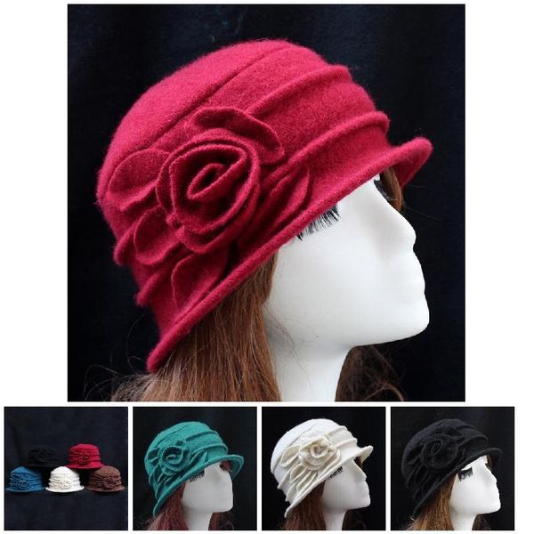 

fashion women wool floppy fedora hat autumn winter solid warm mom flower cap ssa-19ing, Blue;gray
