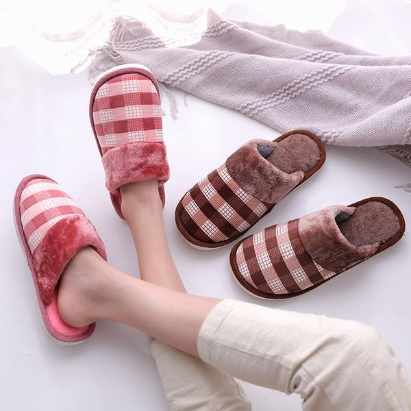

striped plus velvet home slipper for woman winter warm comfortable cotton slippers woman large size flat indoor slipper zapatos, Black
