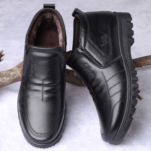 

yeddamavis brand men boots winter boots warm snow thicken plush men's ankle new black male business leather shoes