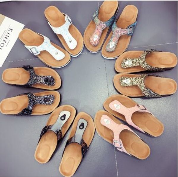 

Sequin beach cork lipper 18 tyle ca ual andal flip flop pu leather non lip clip feet lipper