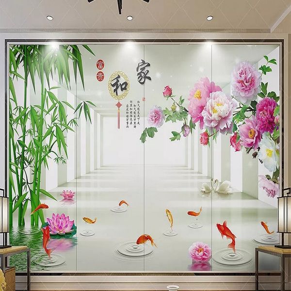 

custom large mural 3d wallpaper modern creative 3d space chinese style peony flower tv back wall decor deep 5d embossed