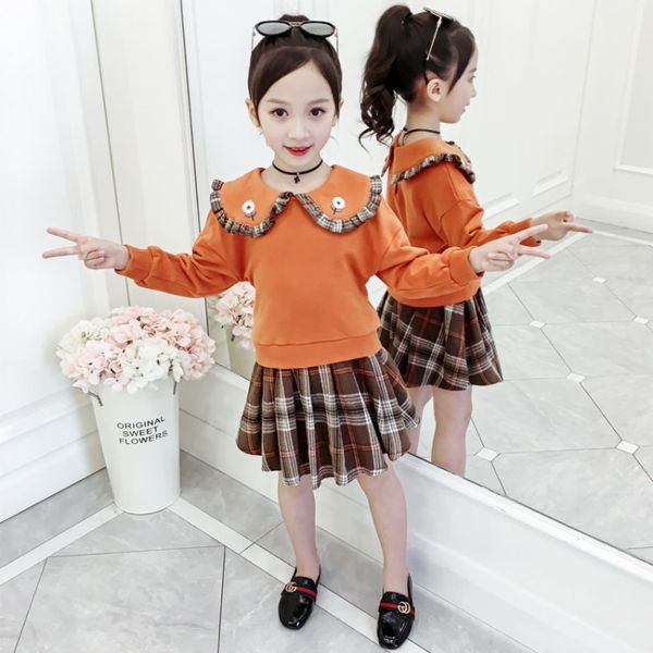 

дети одежда set осень ребёнки эпикировка дети plaid юбка толстовка 2pcs костюмы для девочек одежда 3 4 5 6 7 8 10 лет, White