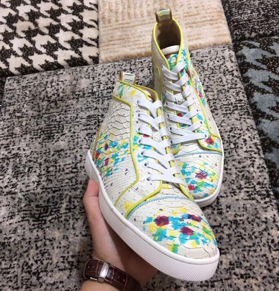 

с box eu35-47] мужской кружевной повседневной обувью рыбьей чешуей leather fashion high top узелок toe нерегулярных шипами кроссовками трен, Black