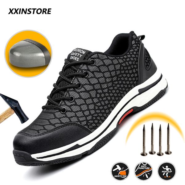 

indestructible ryder shoes women work safety shoes with steel toe cap puncture-proof boots lightweight breathable woman sneakers, Black