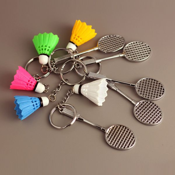 

selling diy handmade keychain mini badminton racket balls sports keyring pendant car bag pendant charm keyring jewelry, Silver