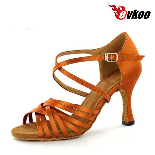 

evkoodance brand tan 7cm heel height latin dance shoes for ladies comfortable sole satin latin salsa shoes evkoo-033