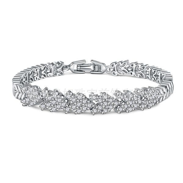 

popular in europe and america leaves the double v-shaped bracelet hand inlaid zircon rhodium handmade jewelry, Golden;silver