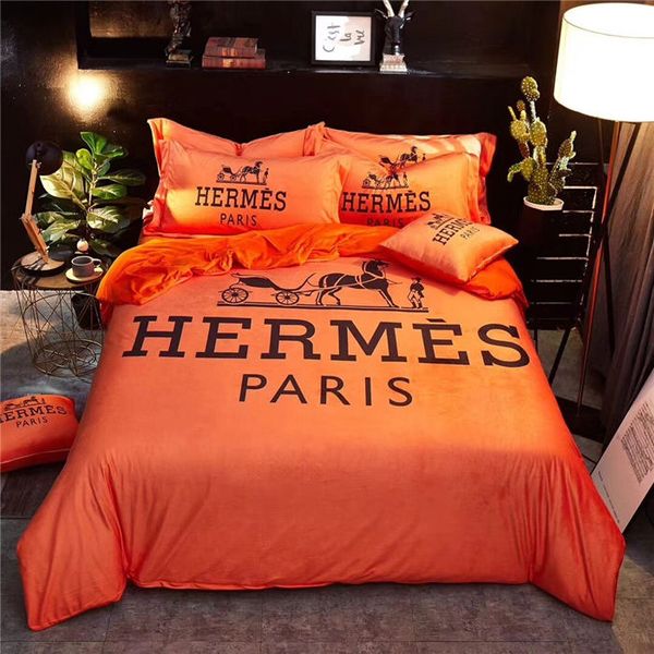 Horse Printing Bedding Set Orange Bedding Supplies Fashion Letter