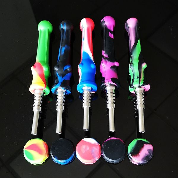 

New 14mm Titanium Nail Silicone Nector Collector Food Grade Silicon Pipe Mini NC Kit Honey Bird Dab Straw Silicone Pipes Oil Dab Rig Straws