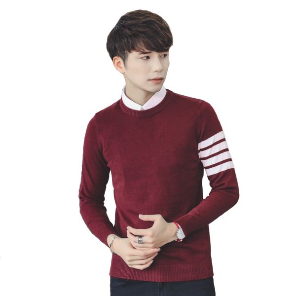 

мужские причинная o шеи свитер 16020 осень зима теплая пуловер вязаная 100% хлопок свитера slim fit мужской одежда черный серый синий вина, White;black