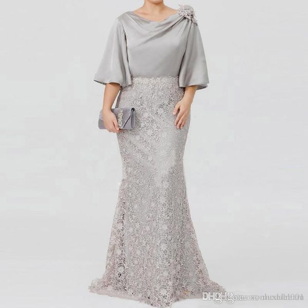 

gray elegant mother of the bride dresses half sleeve lace mermaid wedding guest dress plus size formal evening gowns, Black;red