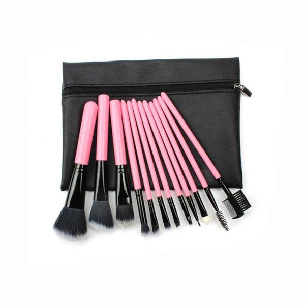 

pro 12pcs/set makeup brushes cosmetics make up tools foundation brush face makeup + black zipper cosmetic bag