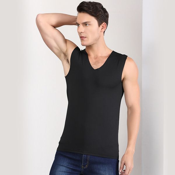 

men ices silk quick dry vest solid color v neck breathable for summer sports -mx8, White;black