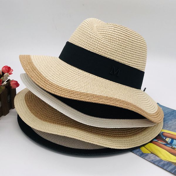 

japanese and korean version of women's letters wide eaves m hat wide eaves jazz hat spring and summer sun protection hat fcmzb-38, Blue;gray