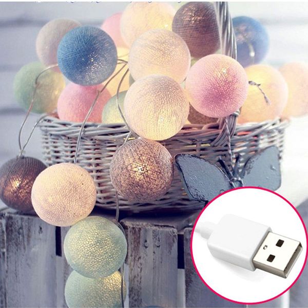 Cadeia de luz LED 3 M 20 LED corda de luz de algodão bola USB LED luzes de fadas Holiday guirlanda bolas decoração atmosfera bulbo cordas lâmpada