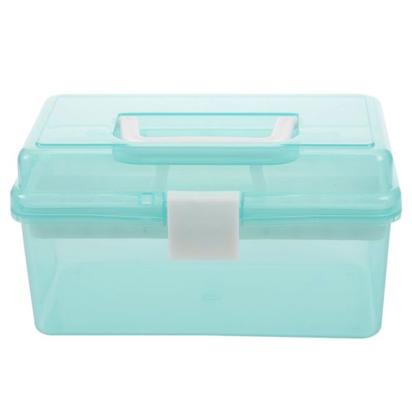 

clear turquoise plastic tray 2 compartment tool storage box case