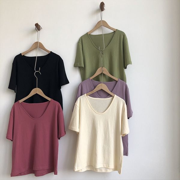 

6 colors in ~ ni xixi 2020 women's t-shirt comfortable short-sleeved simple v-collar t-shirt women 3358, White