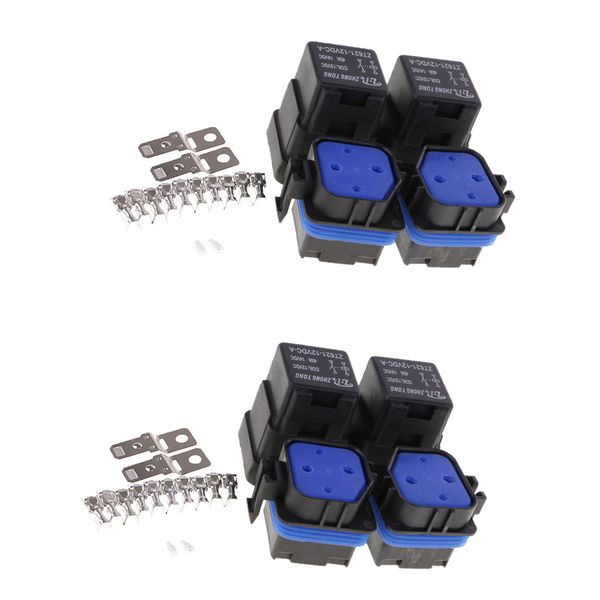 

4 sets 12v 40a amp 4 pin relay and relay holder socket integrated +terminals