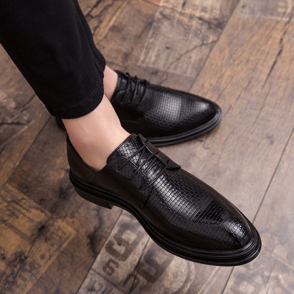 

men genuine leather dress shoes outdoor pointed toe business formal men office lace-up oxford shoes form dating dress, Black