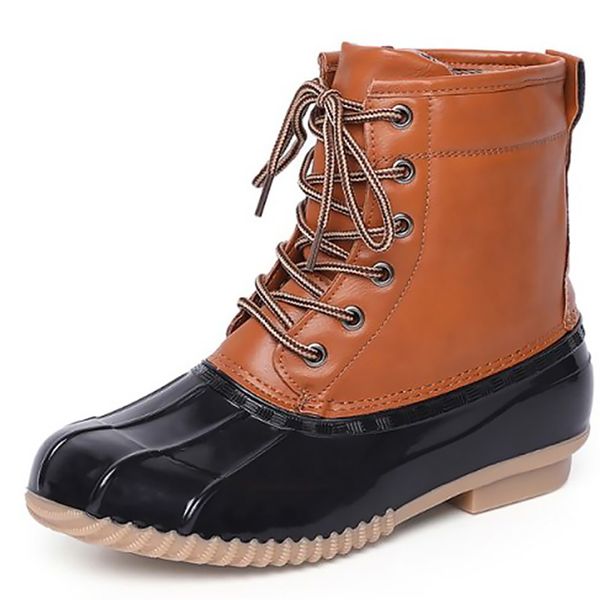 

ankle boots women waterproof lace up pu leather rubber platform boots for female antiskid wear-resistant soft women boot fashion, Black