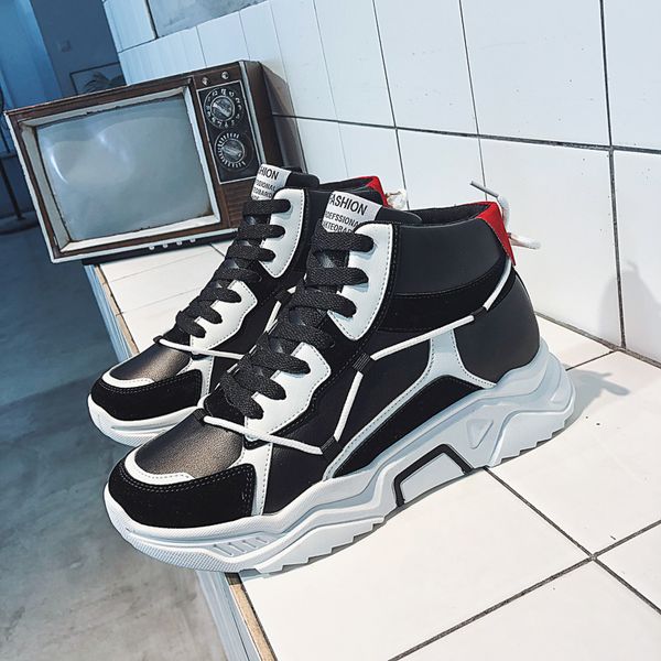 

blakc white casual shoe for mens womens red men platform sneakers leather sport shoes lace up outdoor runner trainer walking shoes, Black