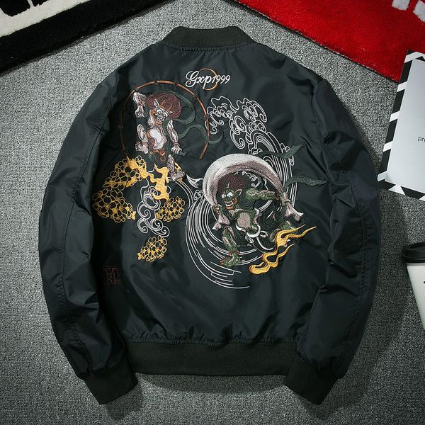 

yuwaijiaren japanese style tide brand embroidery pilot jacket men stand collar fashion outwear winter bomber jackets, Black;brown