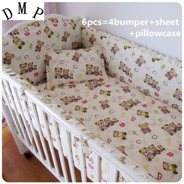 

promotion 6/7pcs bear crib set bedding sets baby cribs cot bedding for girls, 120*60/120*70cm