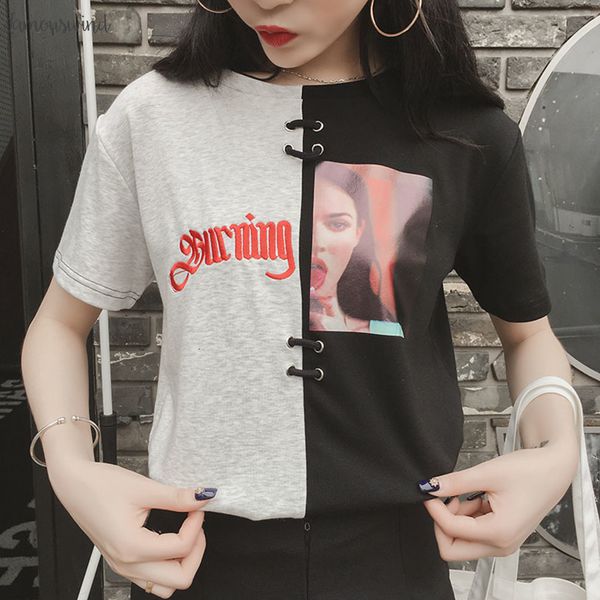 

для женщин женские рубашки япония punk kawaii ulzzang летние сыпучие письма печать кольцо стьюдента корейский kawaii тенниска для женщин, White