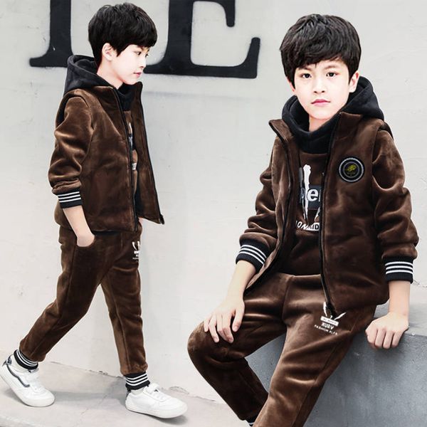 

boy three-piece fleece suit the new winter 2019 children's winter velvet vest suits t200413, White