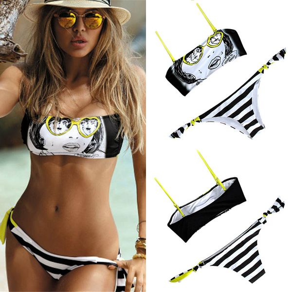 

bikini set swimsuit swimwear women bikini 2020 mujer new summer bandeau beach party bathing suit swim wear bandage bathing, White;black
