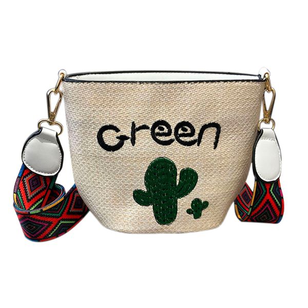 

fggs embroidery straw bag hand weave small bags summer crossbody mini bags cactus cute shoulder for women