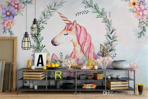 Custom Mural 3d Wallpaper Hand Draw The Leaves Unicorn Decor Painting 3d Wall Murals Wallpaper For Living Room Walls 3 D Free Wallpapers Free