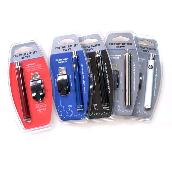 

2019 Newest 350VV Twist Preheat Battery 350mah Variable Voltage 2.0-4.0V with Wireless USB Charger VV Preheat Pen Free DHL Shipping