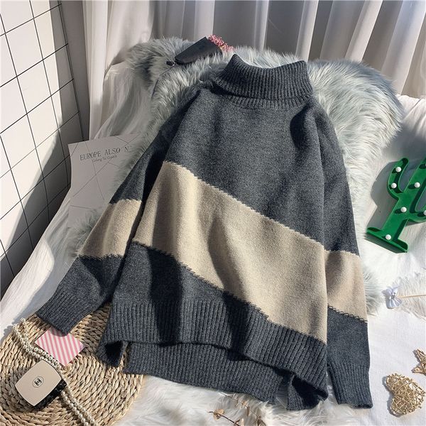 

color block turtlrneck lady sweet sweater pullover 60765 -lh, White;black