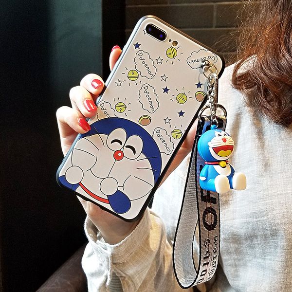 

бесплатная доставка милый мультфильм мобильный телефон shell case подходит для apple 8plus 6s doraemon и женский висит веревка кронштейн she