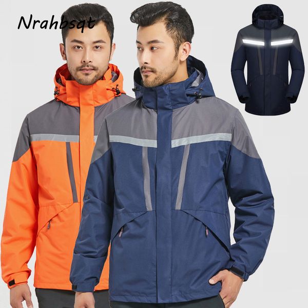 

nrahbsqt two sets of reflective hiking jacket men windproof waterproof jacket outdoor sport fishing coat mountaineering clothes, Blue;black