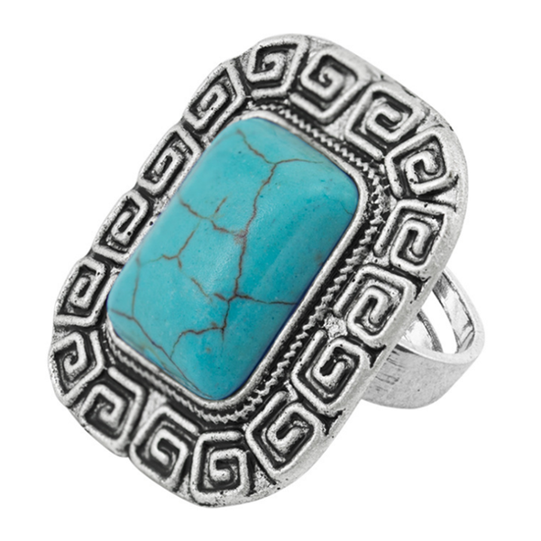 

cluster rings silver plated rectangle shape green turquoises stone resizable finger ring fashion jewelry, Golden;silver