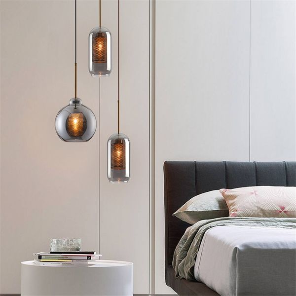 

modern smoke grey glass pendant lights bedroom bedside restaurant living dining table hanging lamps design l room fixtures