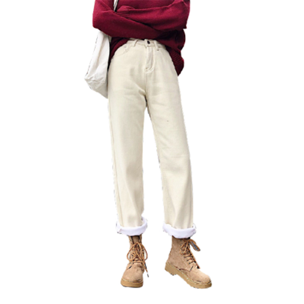 

women fleece jeans lady thickening warm jeans pants 2019 high wasit trouser streetpants new fashion loose denim pants p9287, Blue