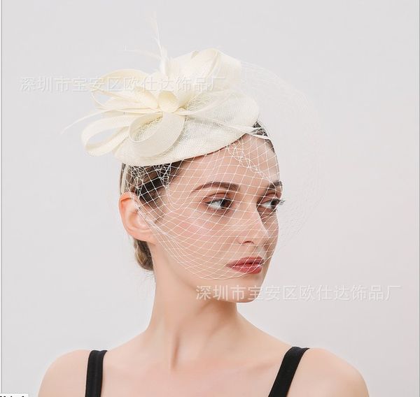 Sinamay Red Church Women Wedding Hair Pin Bridal Formal Hat With