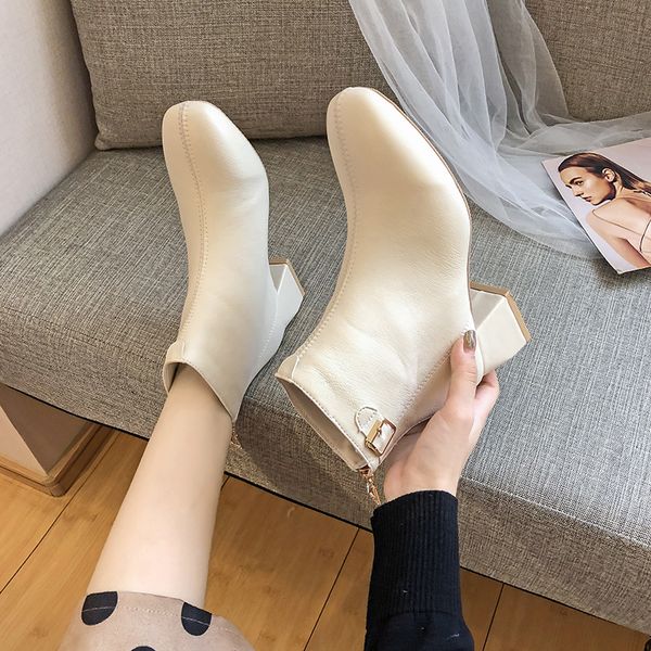 

boots flat platform women's rubber shoes rain winter footwear booties woman 2019 high heels round toe boots-women luxury, Black