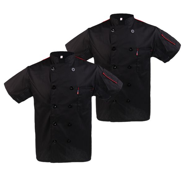 

2pcs double breasted short sleeve chef jacket coat cook l uniform, White;black