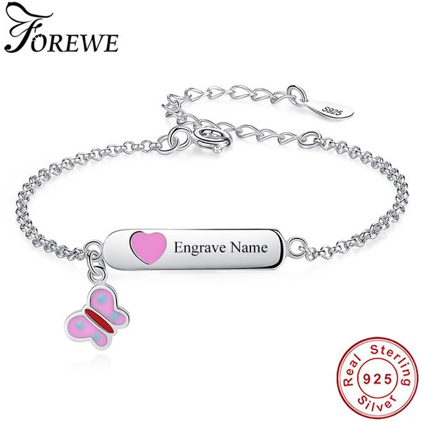 

personalized custom name bracelet 925 sterling silver pink butterfly chain bracelet for baby girls kids jewelry christmas gift, Golden;silver
