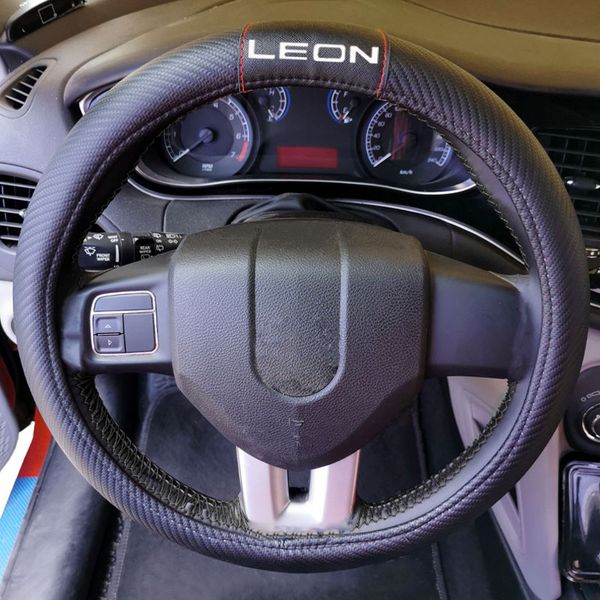 

для seat leon 38см кожаный руль автомобиля углеродного волокна колеса крышки крышка крышки рулевого колеса автомобиля аксессуары для интерье