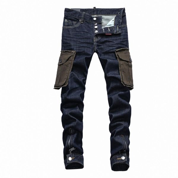 

2020 серые джинсы мужчины slim fit denim solid color hip hop мужчины зальбанд молния уничтоженные тощий тонкий припадок vintage разорвал син, Blue