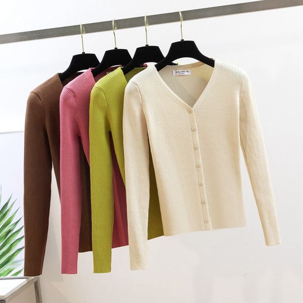 

gigogou solid v neck women cardigan sweater ribbed knitted spring autumn summer open cardigans knitted sweaters, White;black