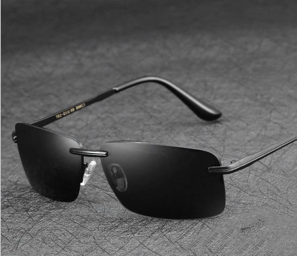 

men's polarizer metal sunglasses classic rimless glasses anti-glare sunglasses driver driving mirror, White;black