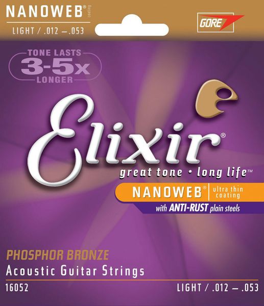 

1set elixir 16052 nanoweb acoustic guitar strings light 12-53 phosphor bronze